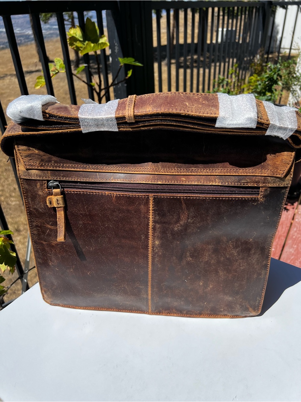 NEW Antonio Valeria Messenger Bag Men's Brown Distressed Leather Satchel